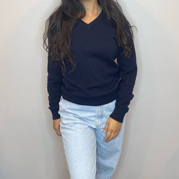 Vintage L.L. Bean Women’s Navy Blue V-Neck Sweater | Size S-Regular - Picture 1 of 11